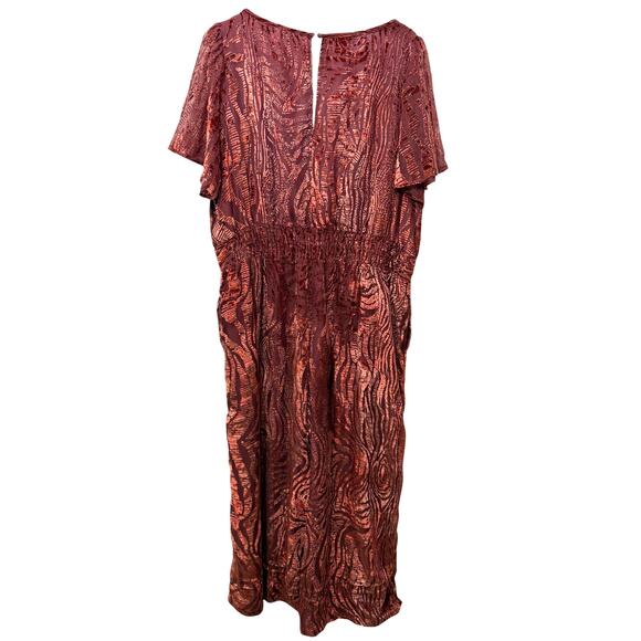 Anthropologie The Somerset Jumpsuit Velvet Burnout Edition Burgundy 2X Flowy - Picture 4 of 16